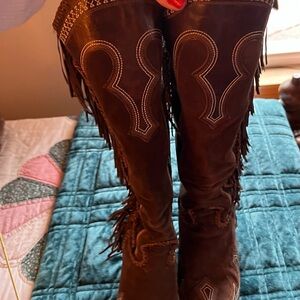 Double D Ranch/Lane Brown Fringe and concho Western Boots. Hardly worn. Size 10.